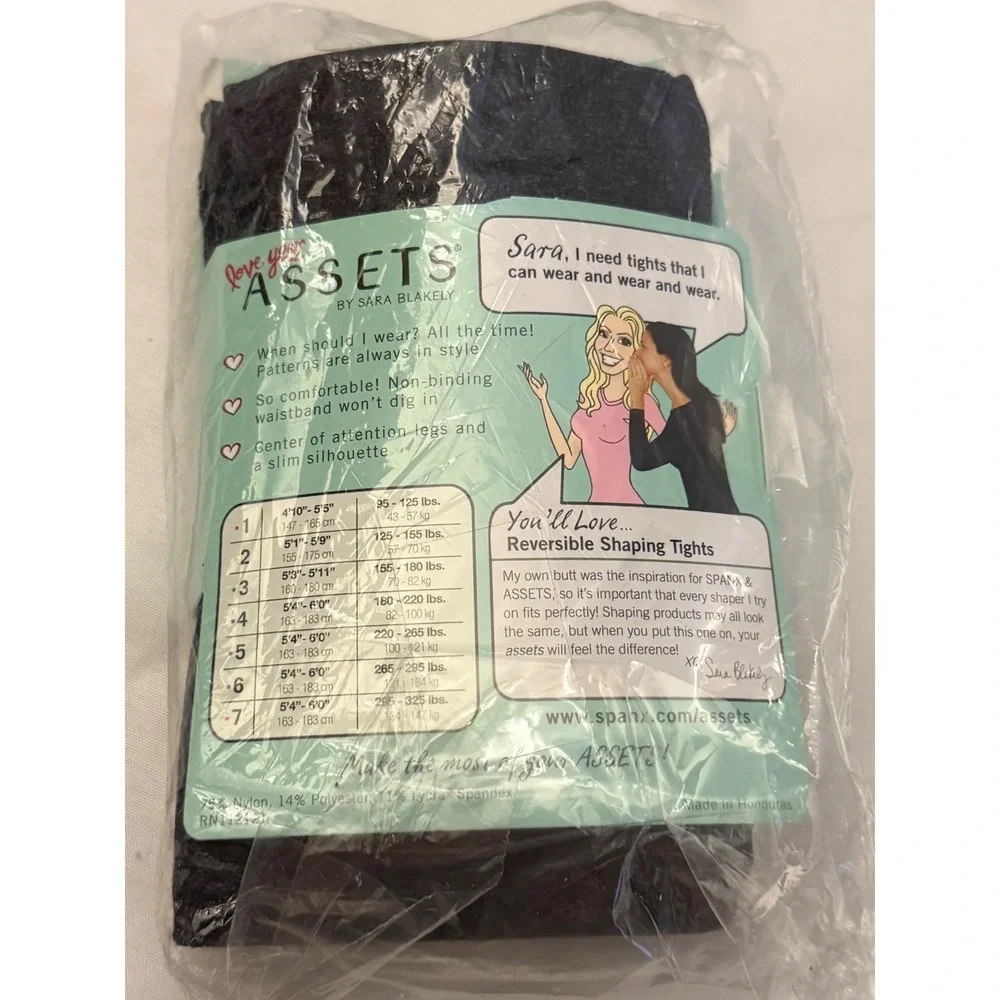 Lot of 5 Assets Sara Blakely Shaping Tights Size 3 Black Wishbone Diamond NIP